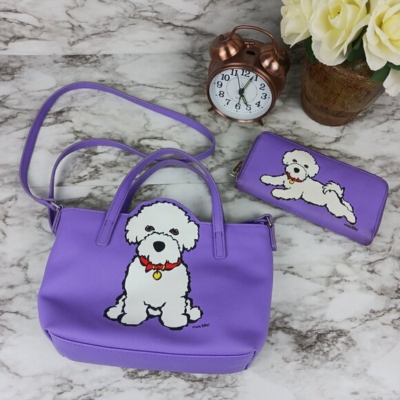 Marc Tetro Bichon Frise Purple Tote crossbody & wallet - Picture 1 of 15